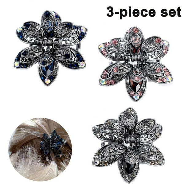 Vintage Crystal Hair Claws Clamps Metal No-slip Hair Grips for Girls Ladies